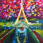 An oil painting of the eiffel tower in paris.