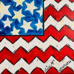 A painting of an american flag with stars and stripes.