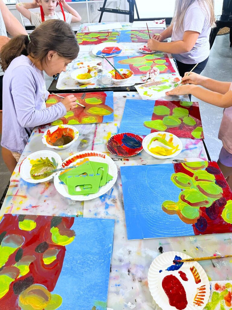 group of kids in art class