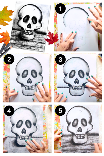 Step by step instructions on how to draw a skull.